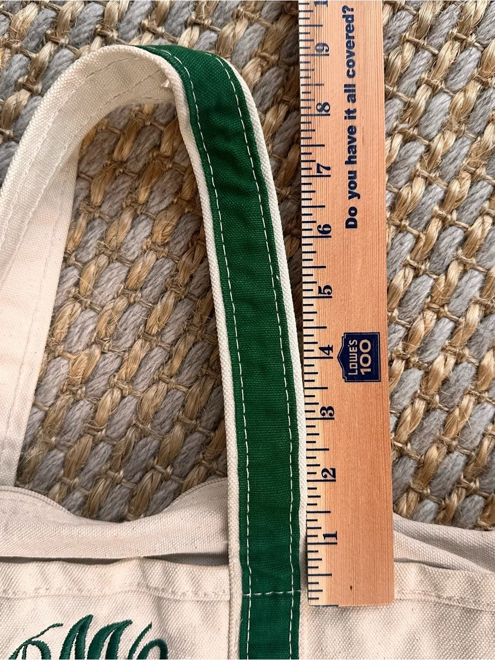 CB Station Monogram Canvas Tote Bag Green Natural Zip Top Preppy Boat Tote